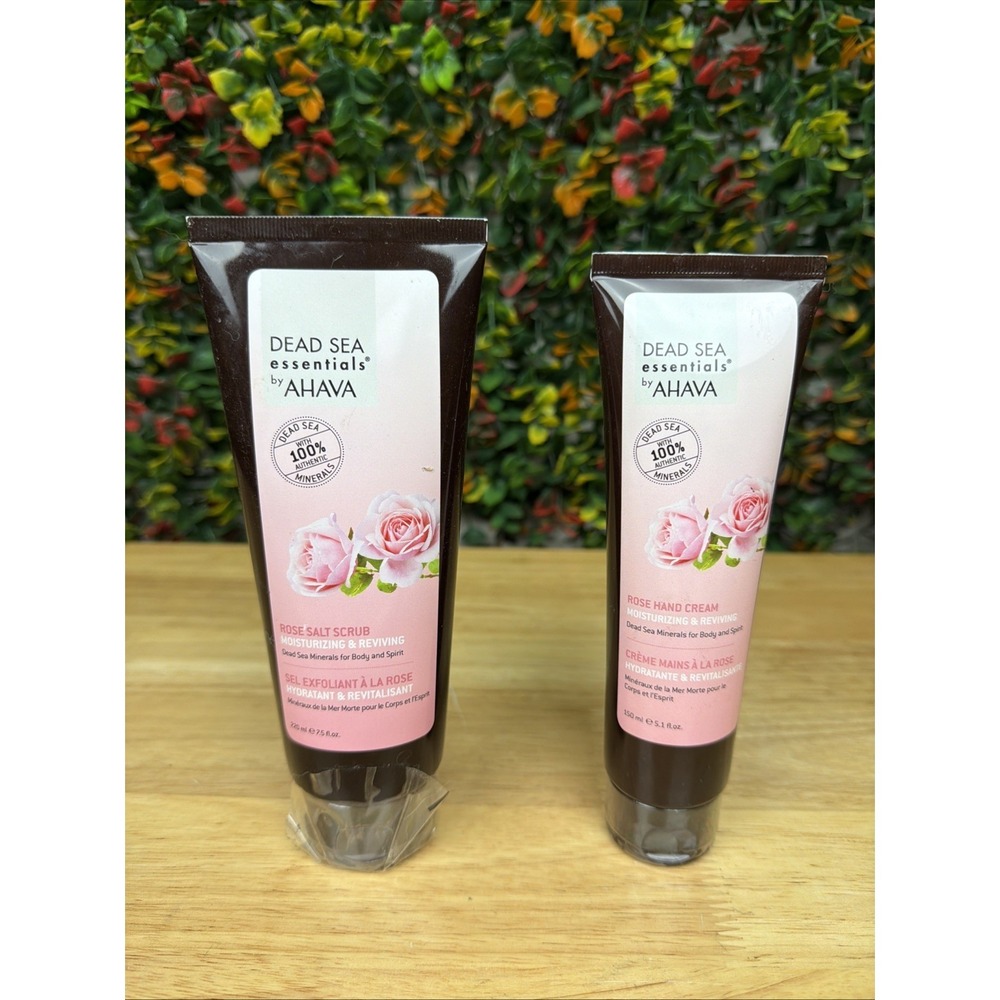 Dead Sea Essentials by AHAVA Rose‎ Hand Cream + Salt Scrub  7.5 + 5.1 fl oz NEW